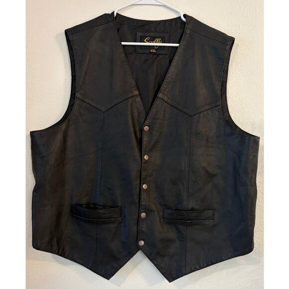 Scully Other - Scully Black Leather Western Vest Men's XXL Snap Front Cowboy Biker Ranch Wear